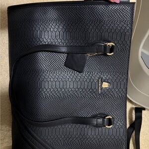 Black Textured Tote with Gold Accents